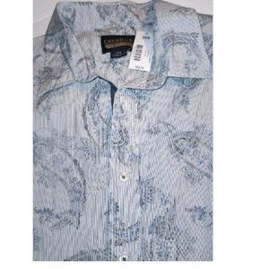 Paisley Men's Cremieux Premium Denim Shirt Short Sleeve Sz 2XB Big & Tall Cotton